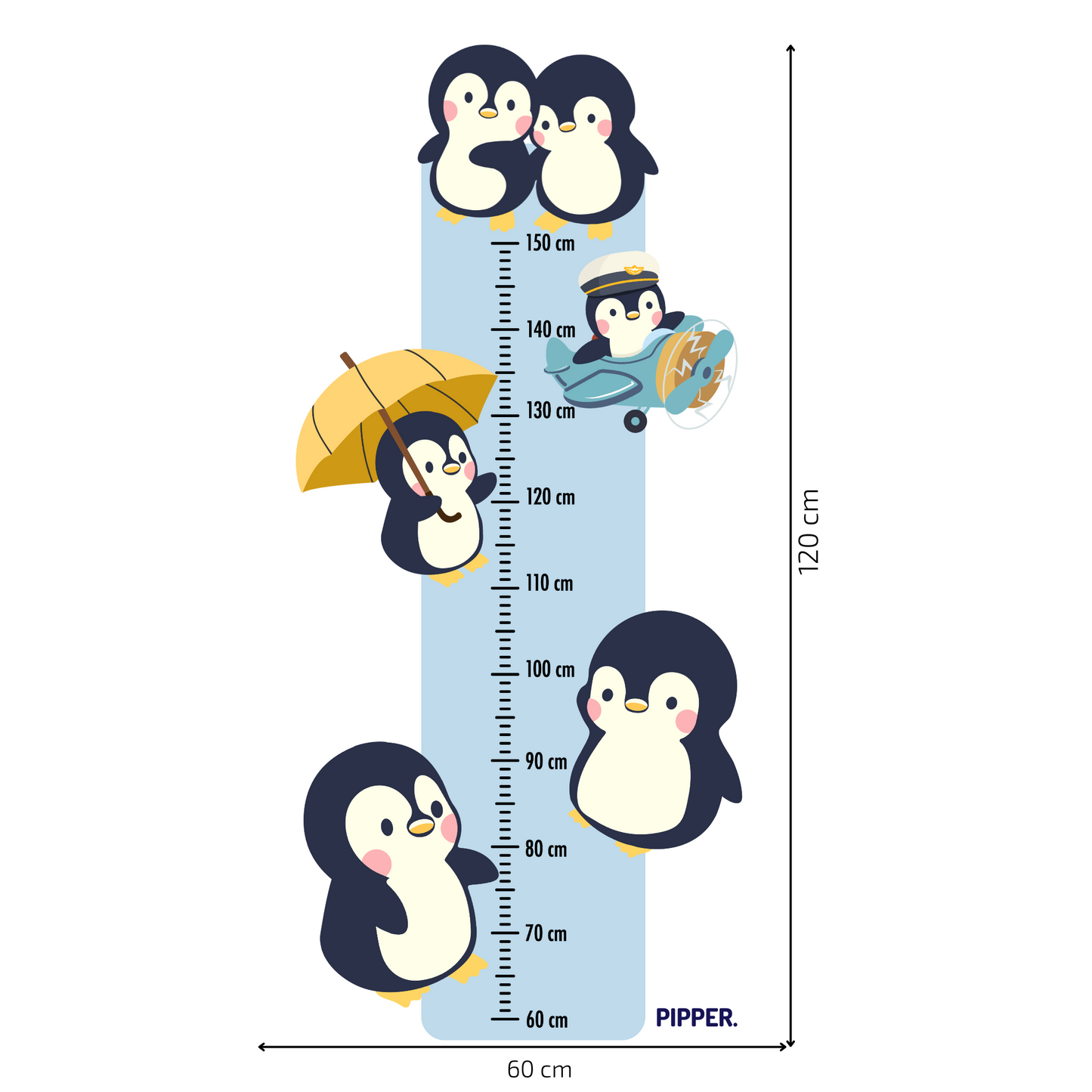 Textilná nálepka na stenu "Detský meter - Tučniaky"