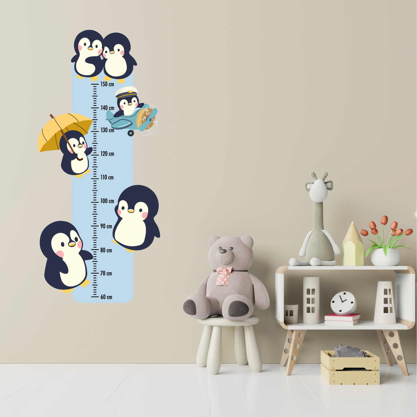 Children’s Measuring Textile Wall Sticker – Penguins