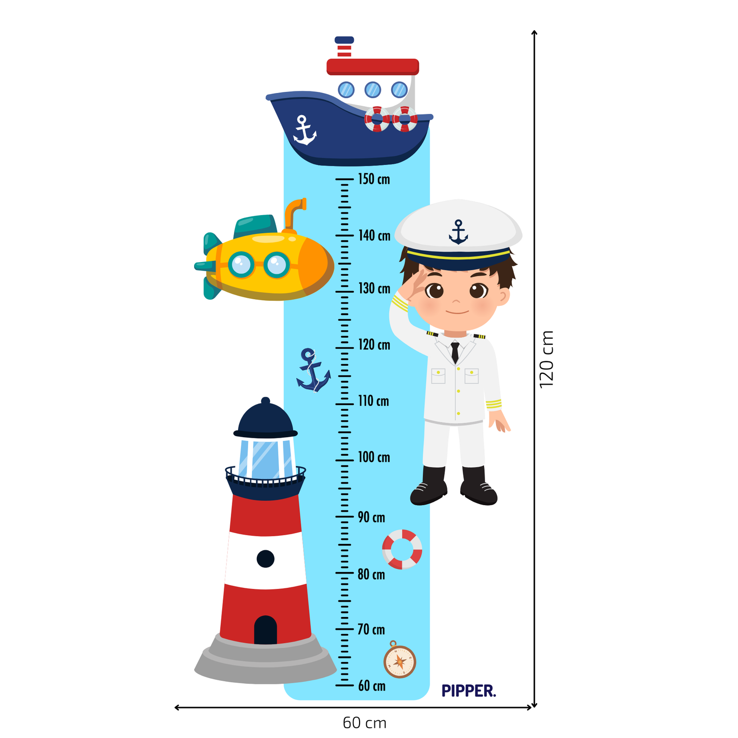 Children’s Measuring Textile Wall Sticker – Sailor