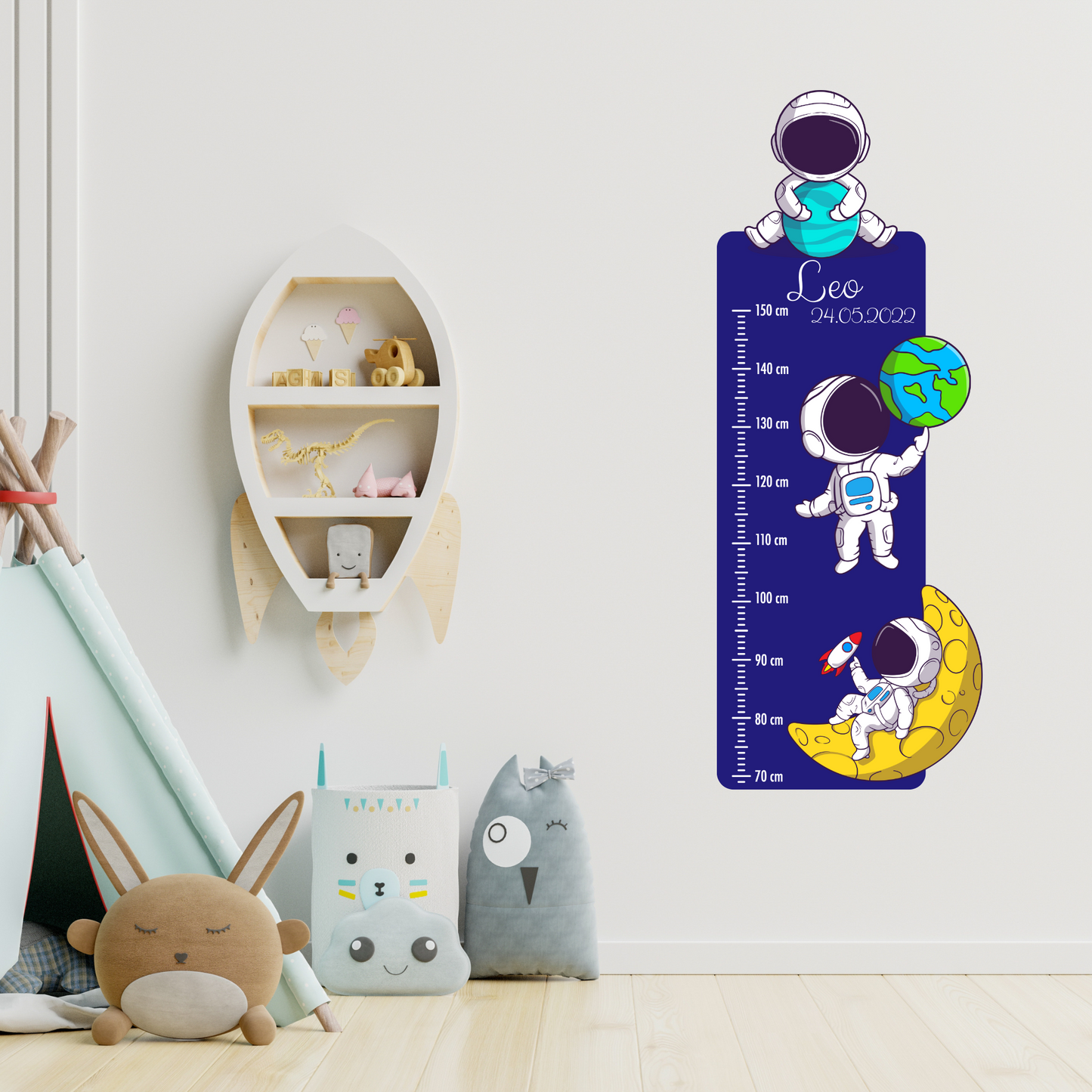 Children’s Measuring with Name Textile Wall Sticker – Astronauts