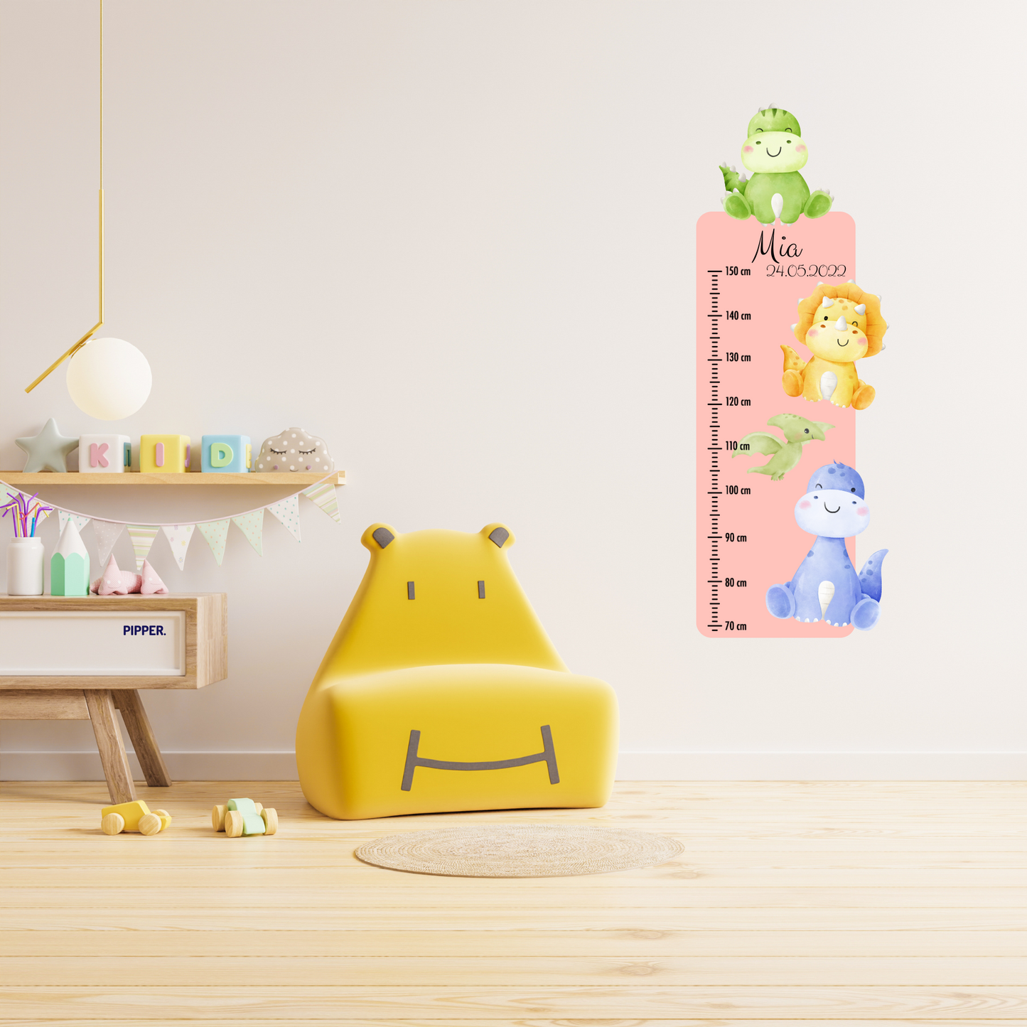 Children’s Measuring with Name Textile Wall Sticker – Dinosaurs