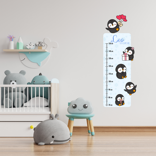 Children’s Measuring with Name Textile Wall Sticker – Penguins 2