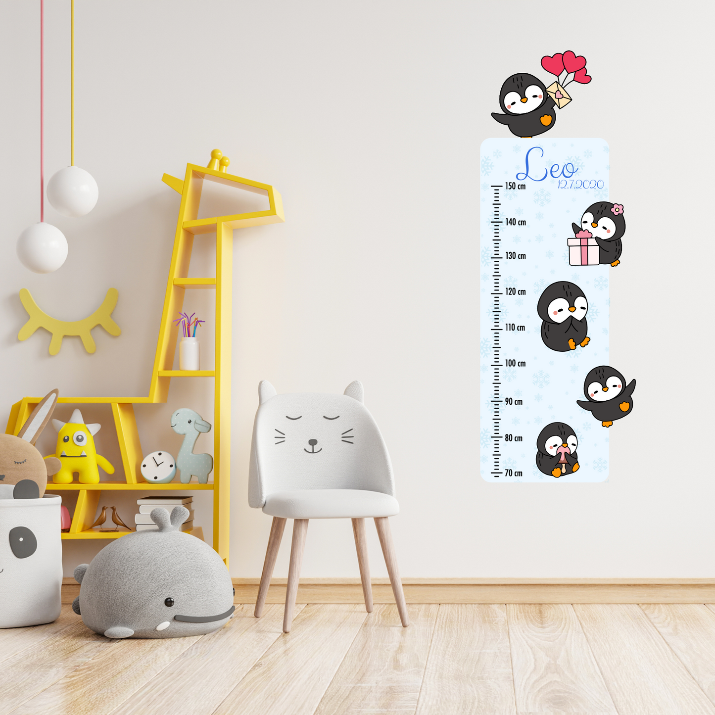 Children’s Measuring with Name Textile Wall Sticker – Penguins 2