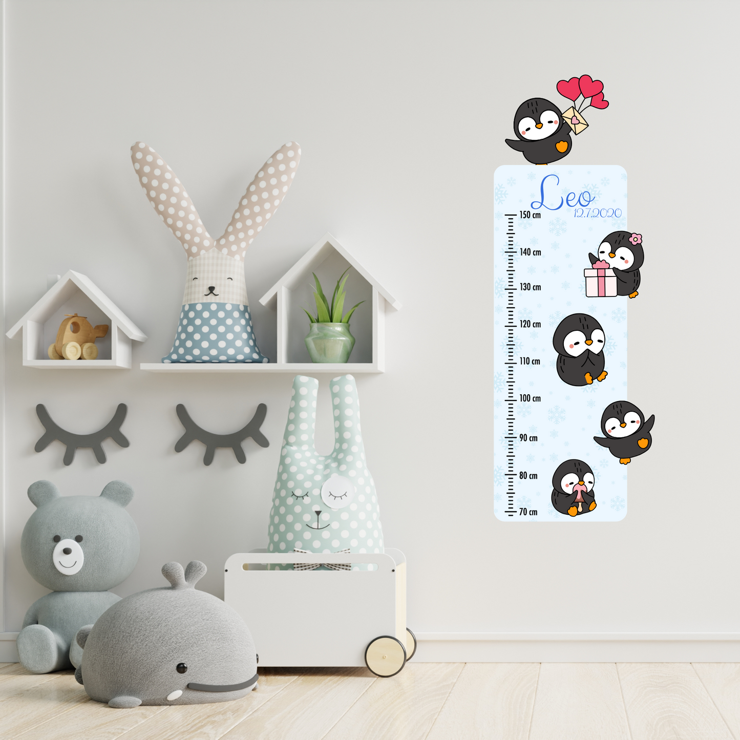 Children’s Measuring with Name Textile Wall Sticker – Penguins 2