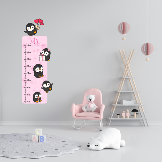 Children’s Measuring with Name Textile Wall Sticker – Penguins