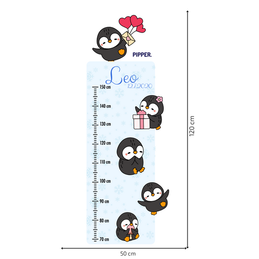 Children’s Measuring with Name Textile Wall Sticker – Penguins 2