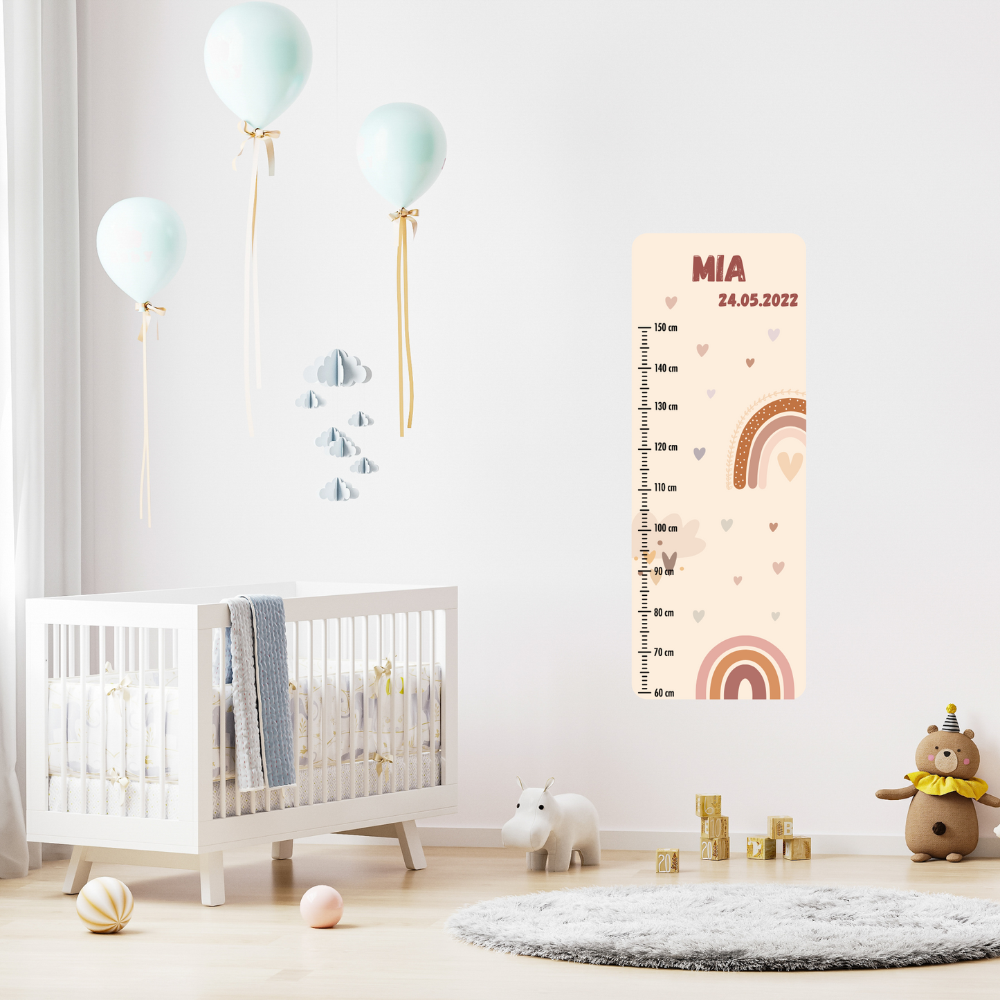 Children’s Measuring with Name Textile Wall Sticker – Rainbow