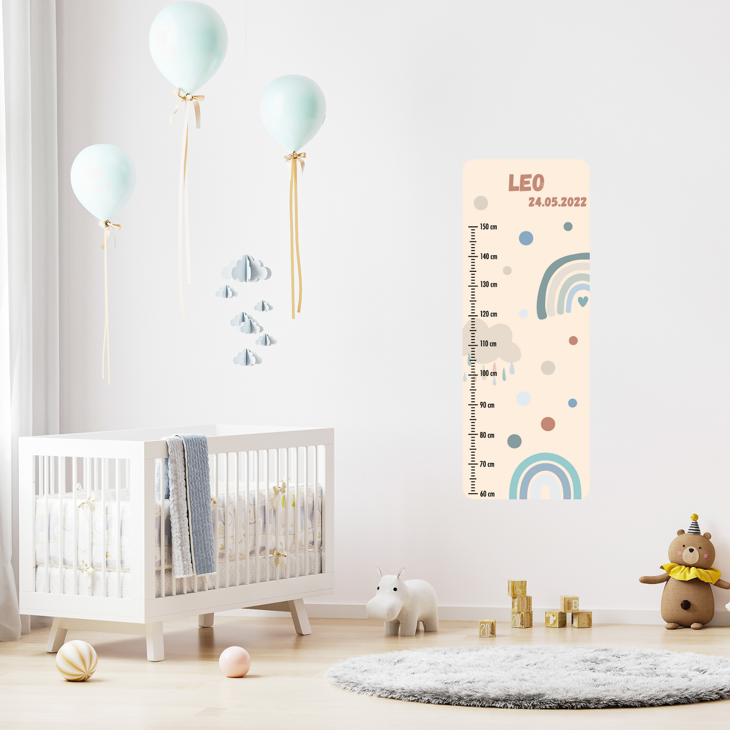 Children’s Measuring with Name Textile Wall Sticker – Rainbow 2