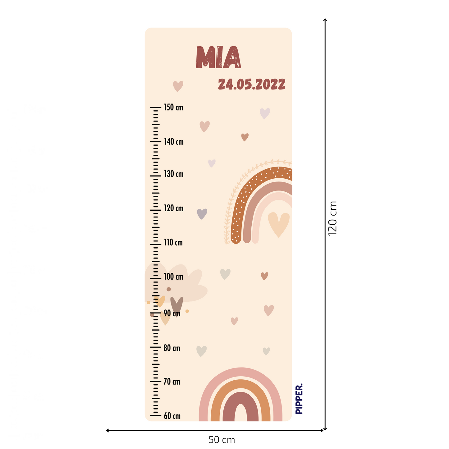 Children’s Measuring with Name Textile Wall Sticker – Rainbow