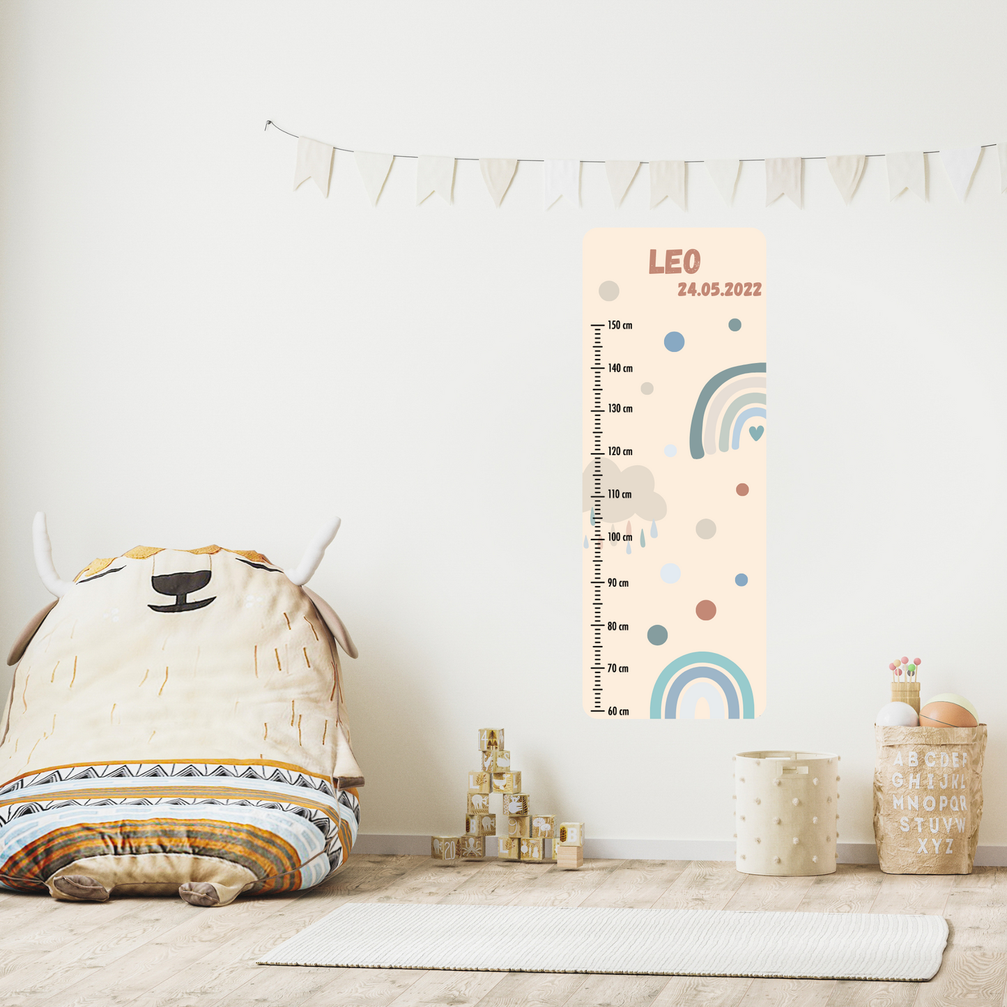 Children’s Measuring with Name Textile Wall Sticker – Rainbow 2