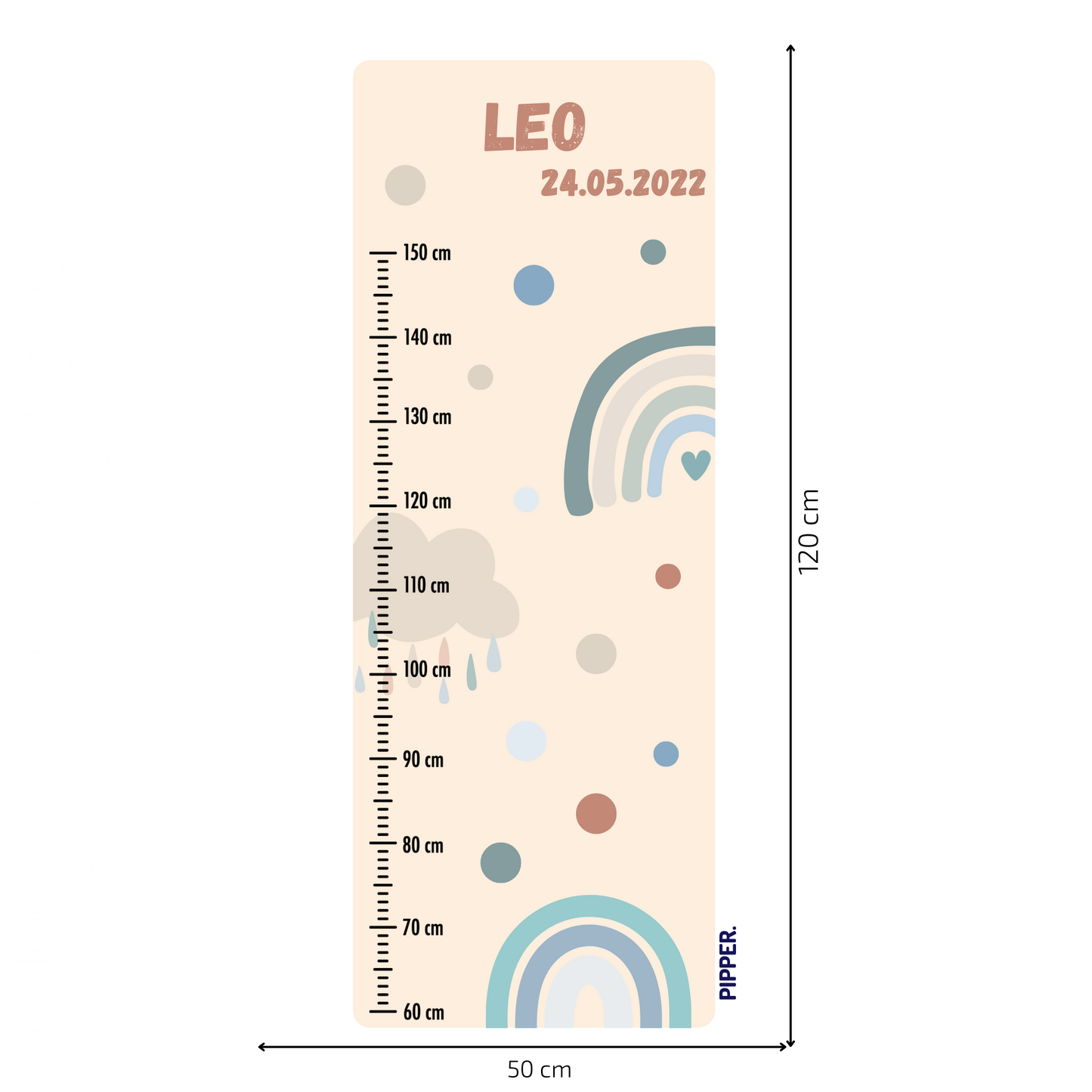 Children’s Measuring with Name Textile Wall Sticker – Rainbow 2