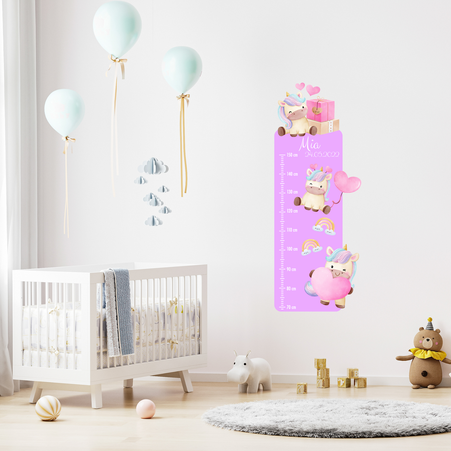 Children’s Measuring with Name Textile Wall Sticker – Unicorns