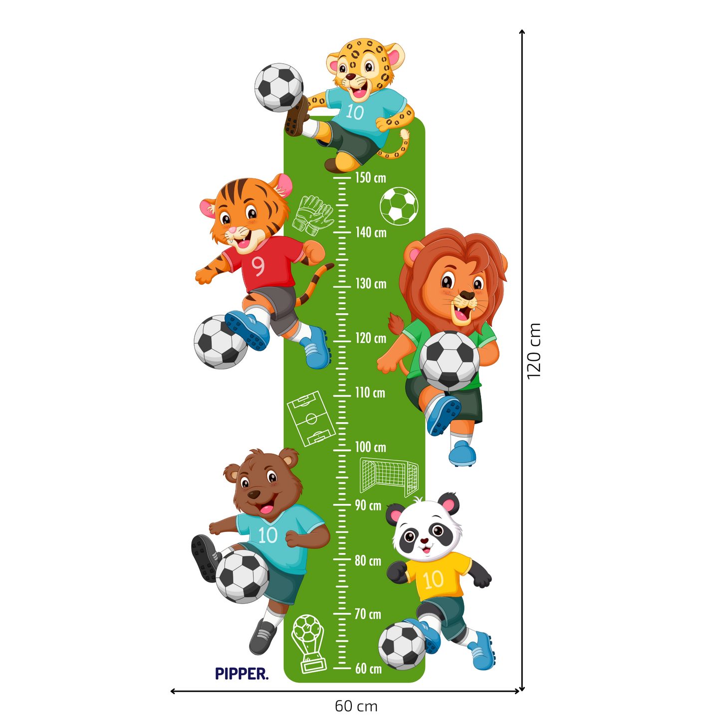 Children’s Measuring Textile Wall Sticker – Football Animals