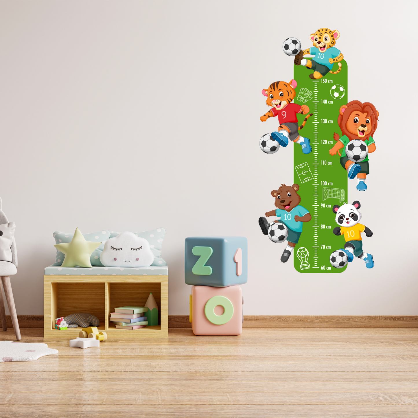 Children’s Measuring Textile Wall Sticker – Football Animals