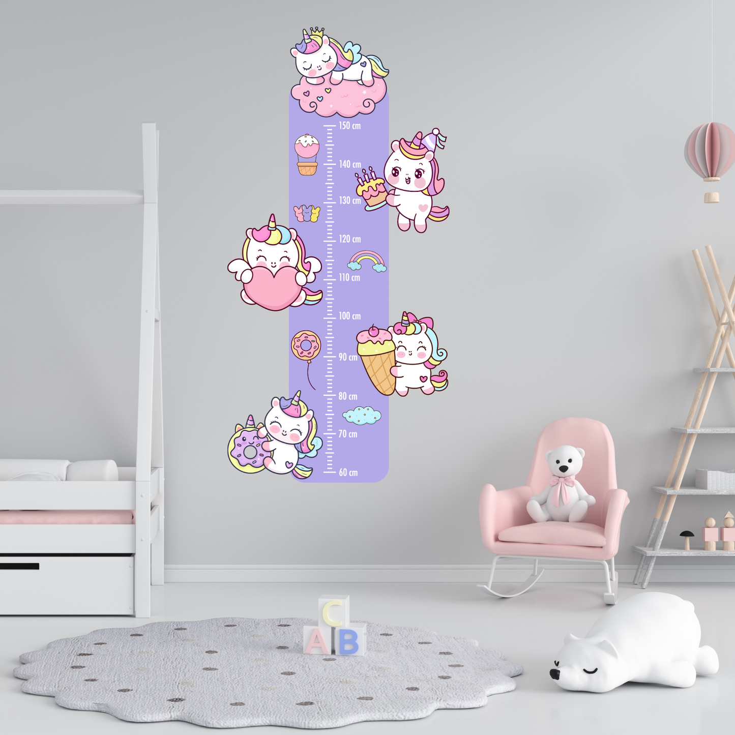 Children’s Measuring Textile Wall Sticker – Unicorns
