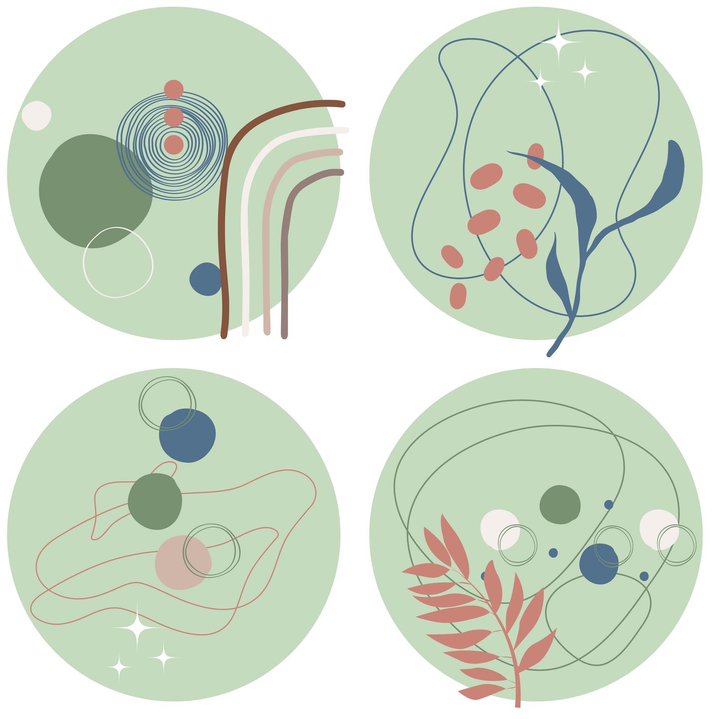 Collection of Round Wall Stickers – Abstract - Green