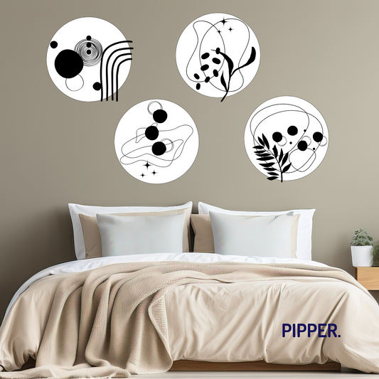 Collection of Round Wall Stickers – Abstract - White