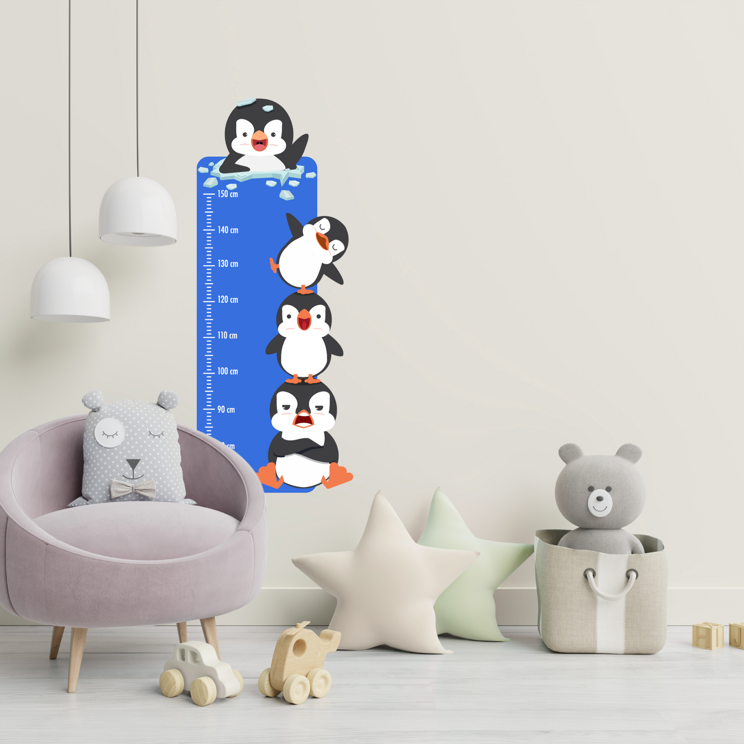 Children’s Measuring Textile Wall Sticker – Happy Penguins