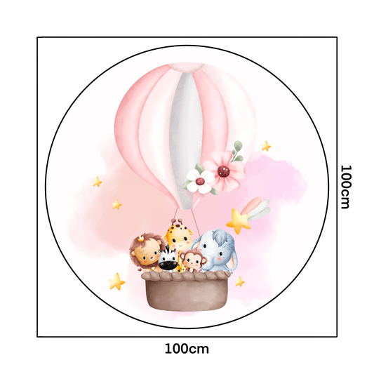 Round Wall Sticker – “Hot Air Balloon with Animals"