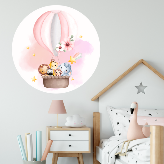 Round Wall Sticker – “Hot Air Balloon with Animals"