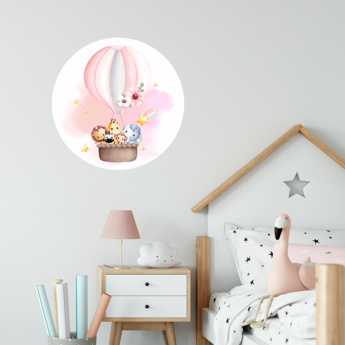 Round Wall Sticker – “Hot Air Balloon with Animals"
