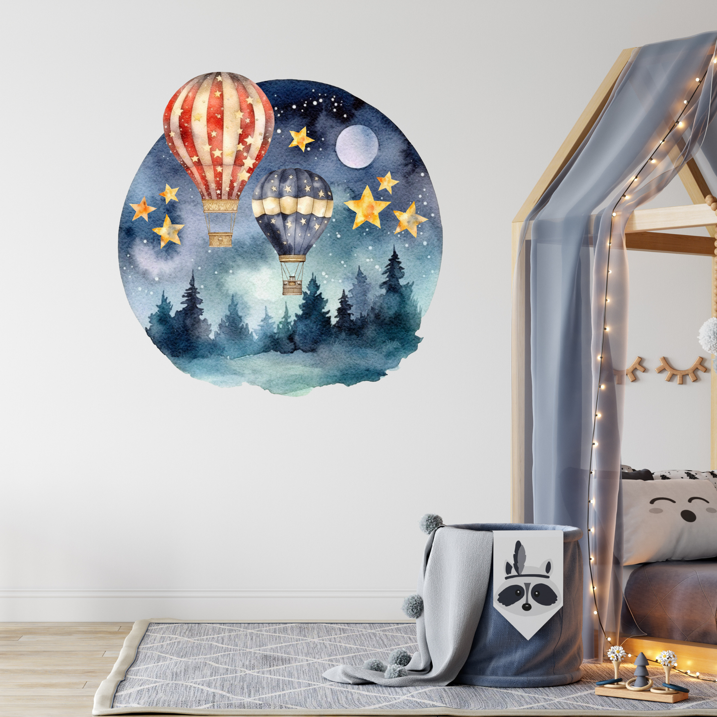 Round Wall Sticker – “Hot Air Balloons over the Forest"