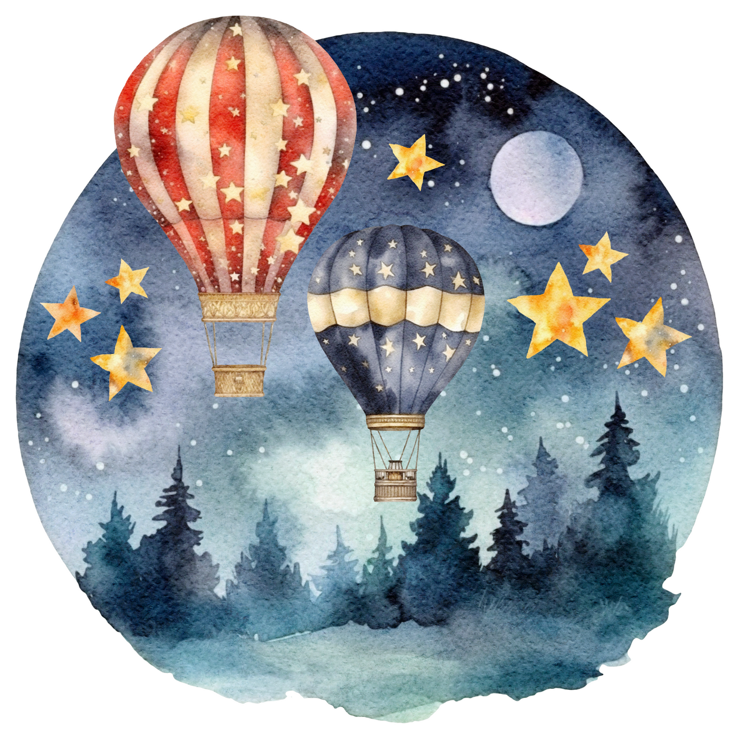 Round Wall Sticker – “Hot Air Balloons over the Forest"