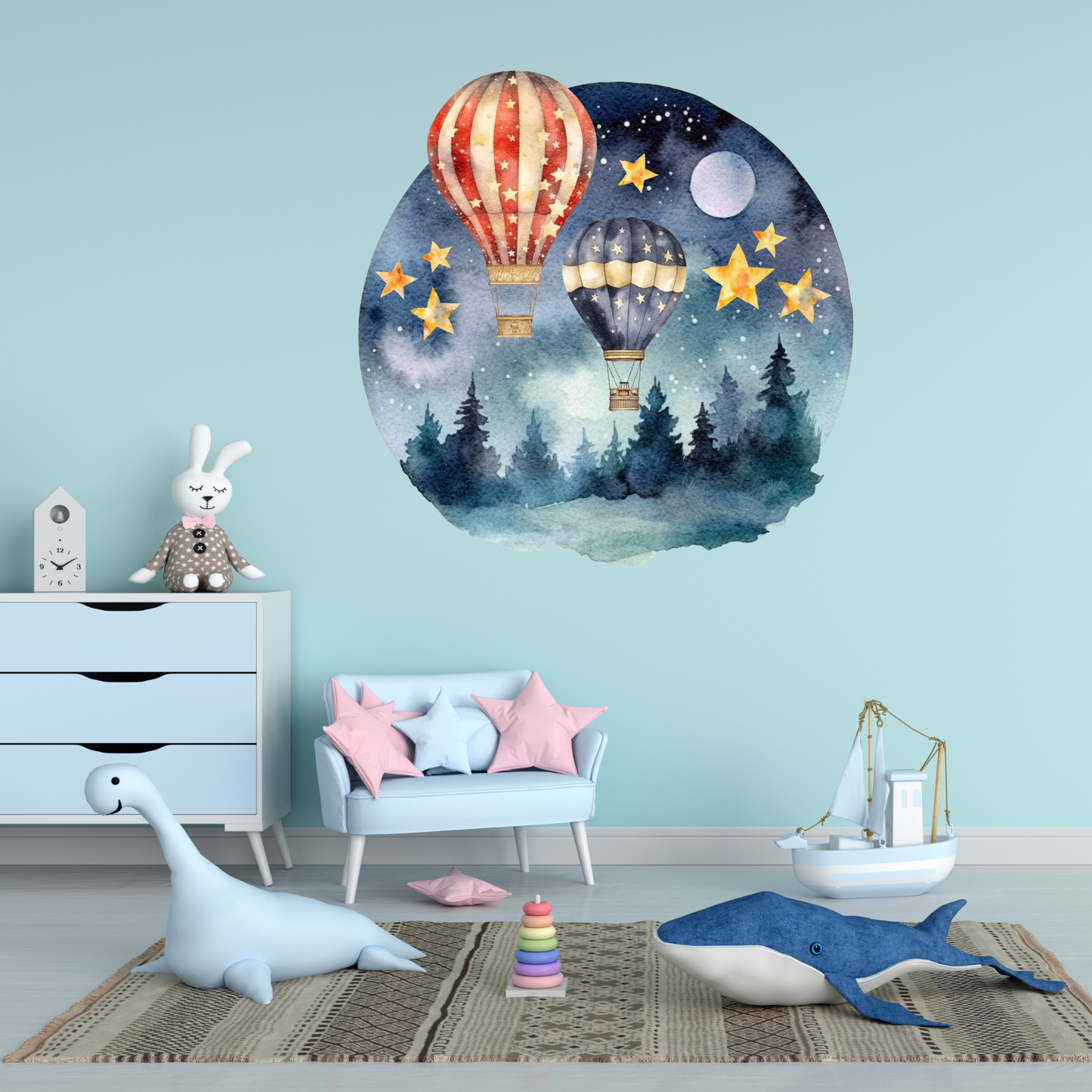 Round Wall Sticker – “Hot Air Balloons over the Forest"