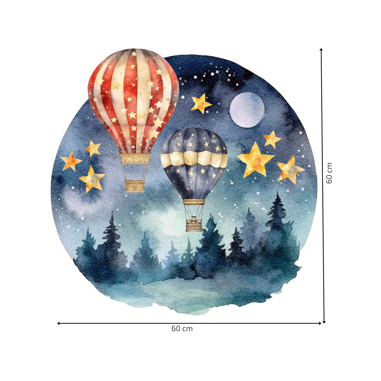 Round Wall Sticker – “Hot Air Balloons over the Forest"