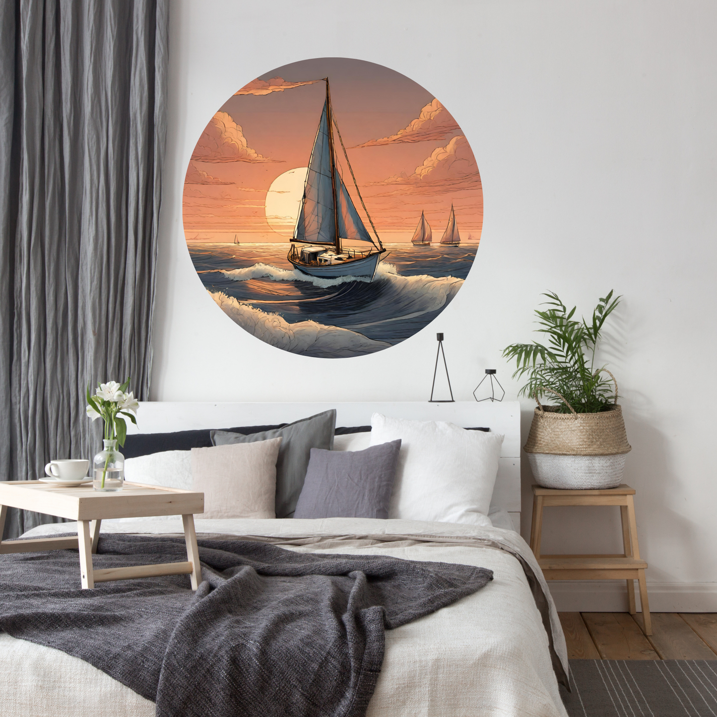 Round Wall Sticker – “Sailboat"