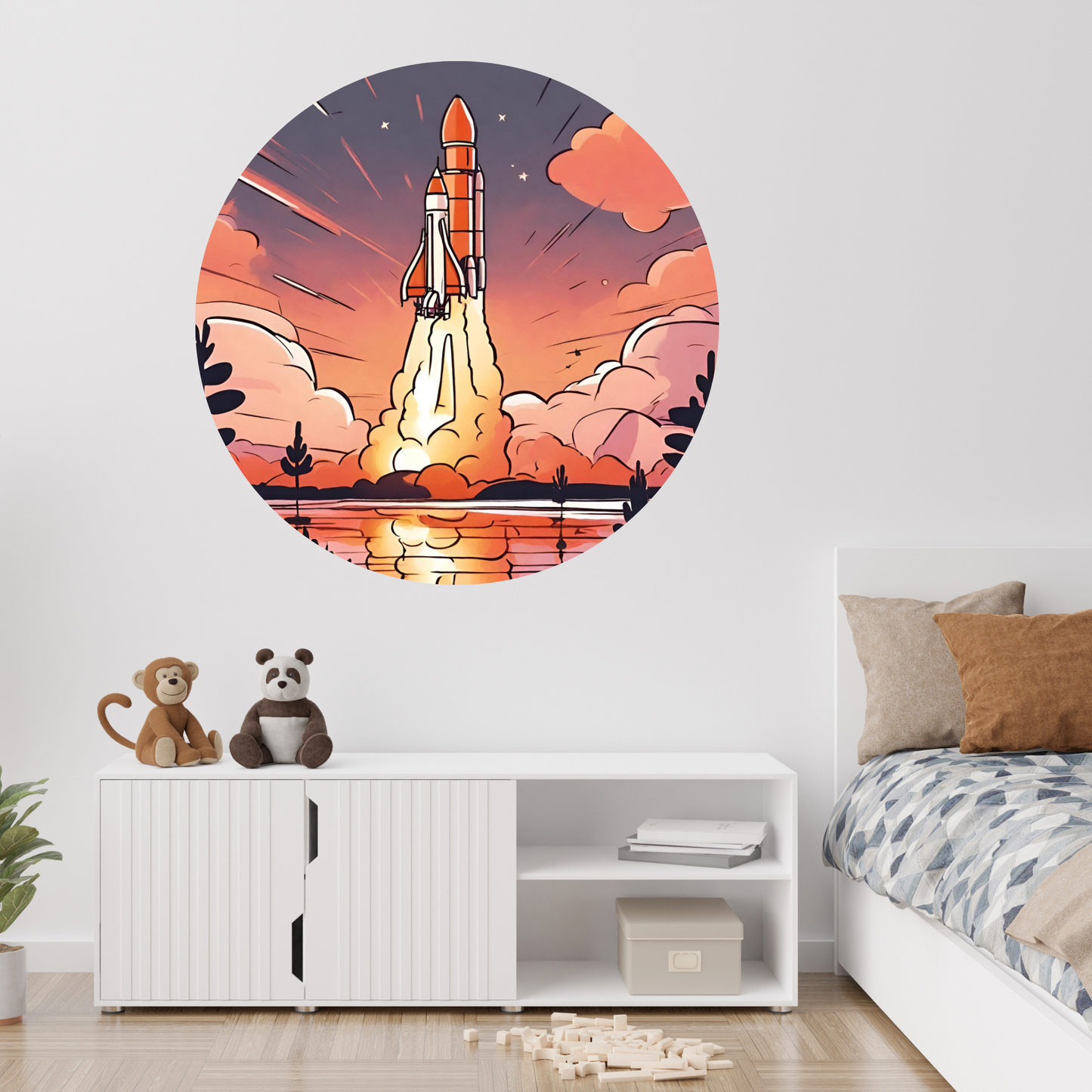 Round Wall Sticker – “Space Shuttle Launch"