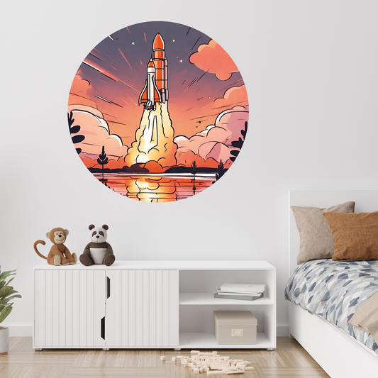 Round Wall Sticker – “Space Shuttle Launch"