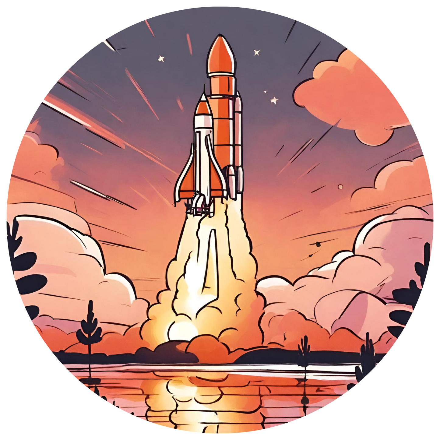 Round Wall Sticker – “Space Shuttle Launch"
