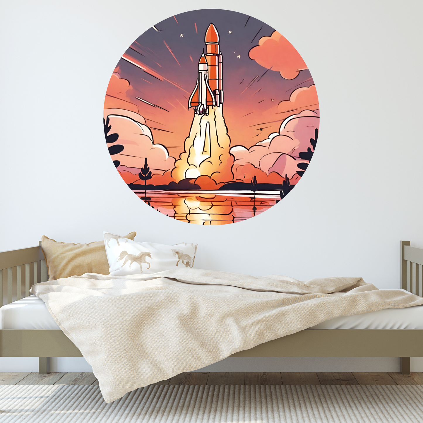 Round Wall Sticker – “Space Shuttle Launch"