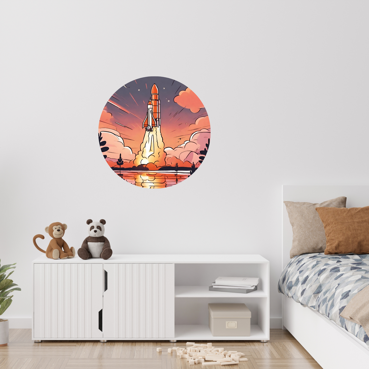 Round Wall Sticker – “Space Shuttle Launch"