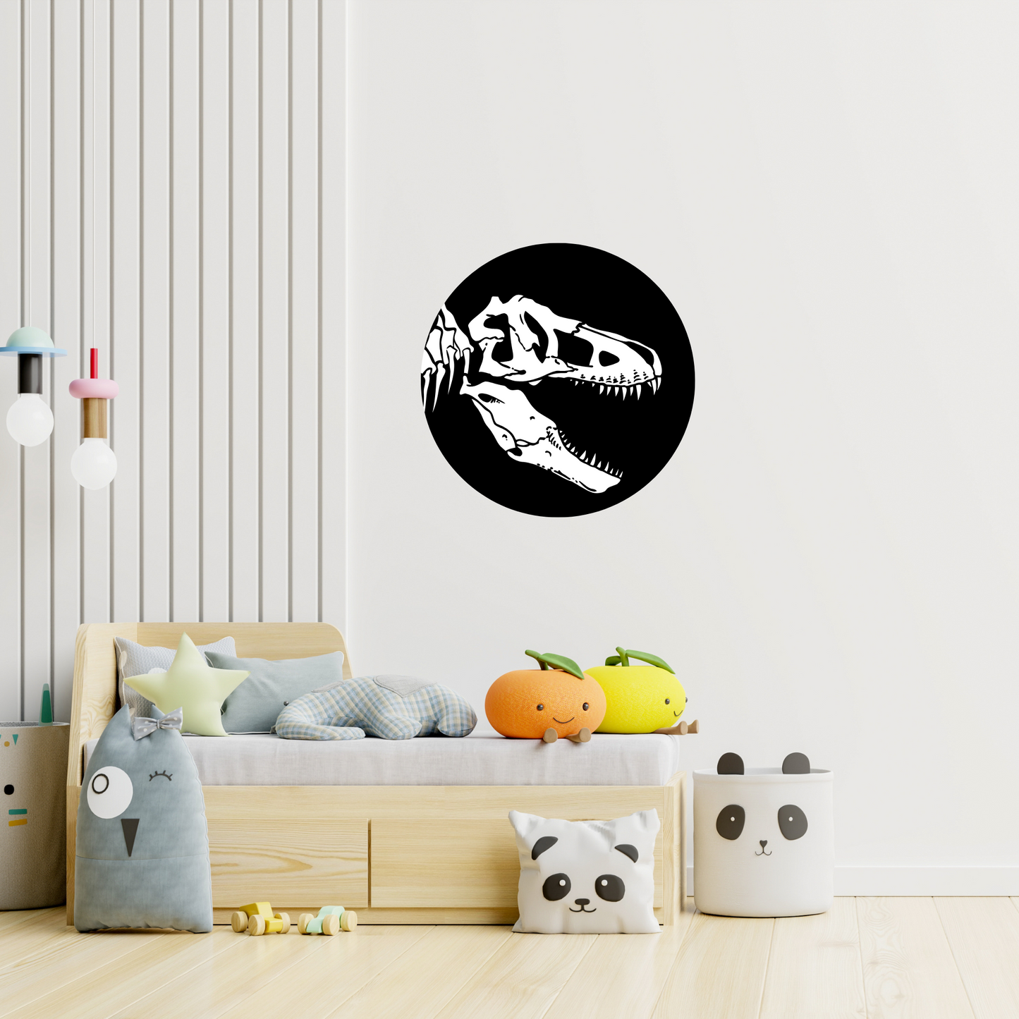 Round Wall Sticker – “T-Rex Skeleton"