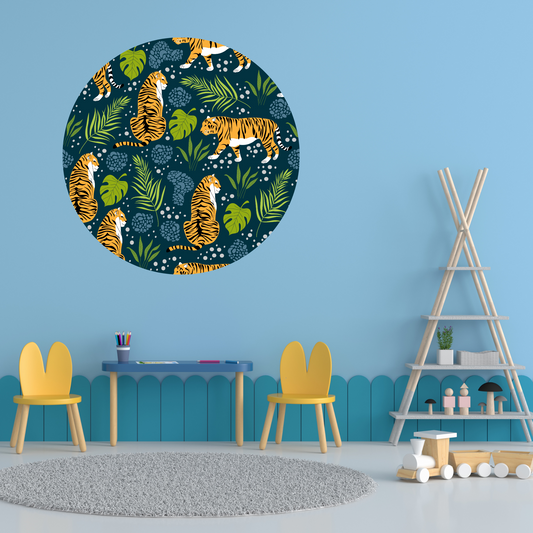 Round Wall Sticker – “Tigers in the Jungle"