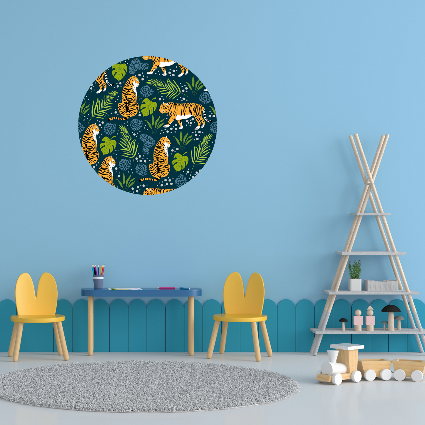Round Wall Sticker – “Tigers in the Jungle"