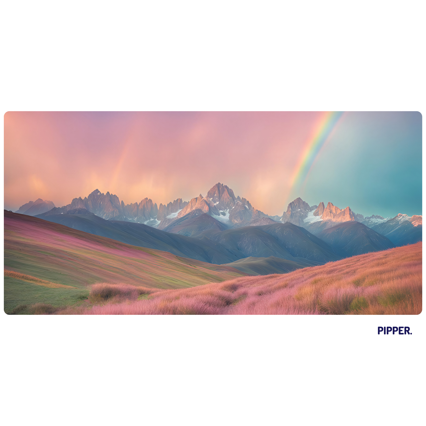 Self-Adhesive Textile Painting – Rocky Mountains with Rainbow