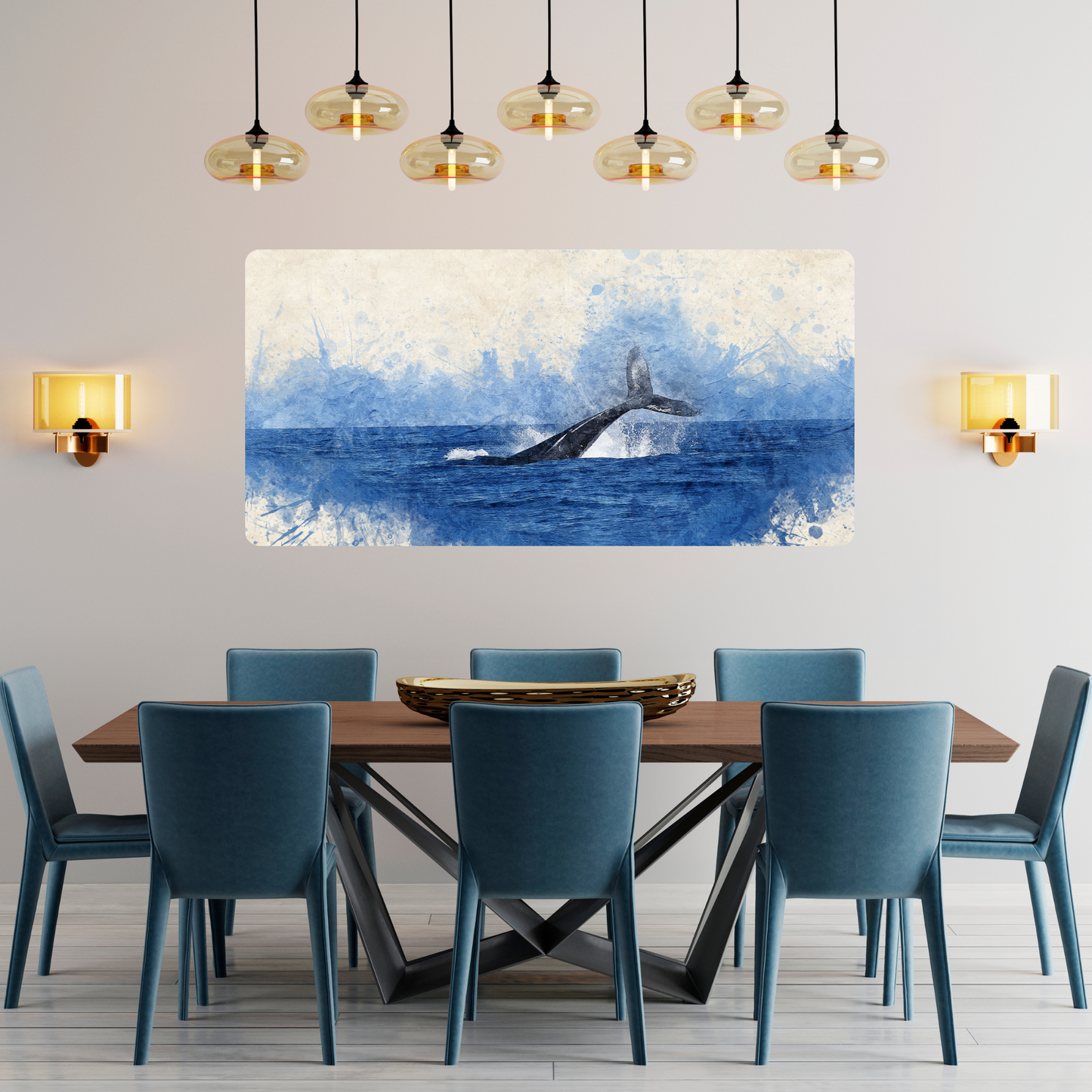 Self-Adhesive Textile Painting – Whale in the Ocean