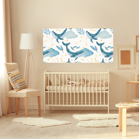 Self-Adhesive Textile Painting – Whales in the Sky