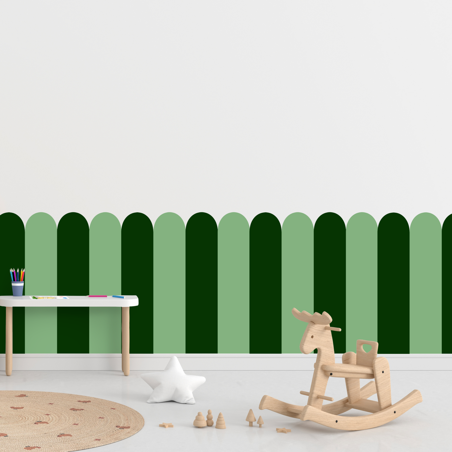 Self-Adhesive Textile Wallpaper – Arch – Bottle Green Shades