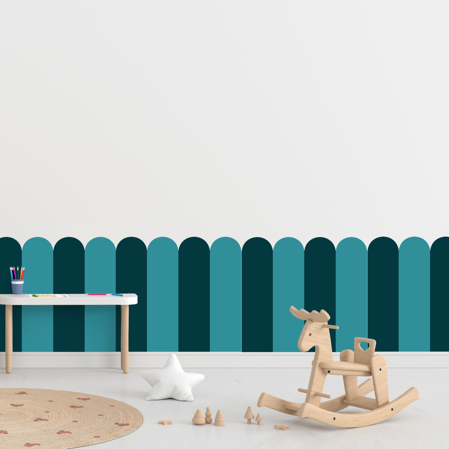 Self-Adhesive Textile Wallpaper – Arch – Green-blue Shades