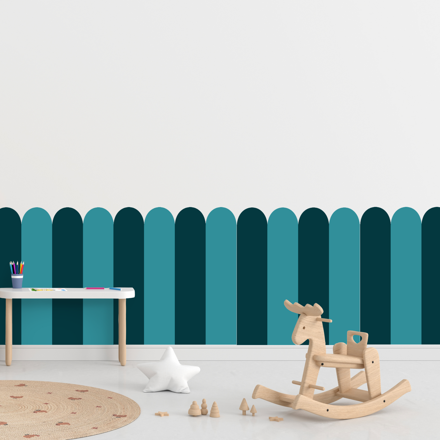 Self-Adhesive Textile Wallpaper – Arch – Green-blue Shades