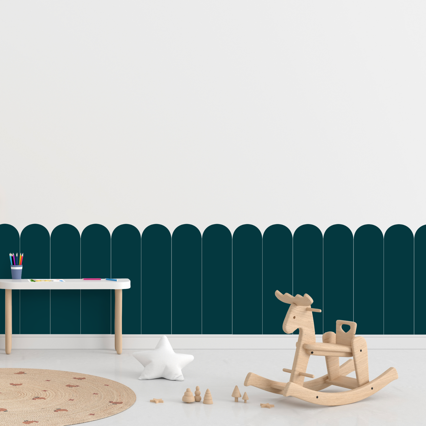 Self-Adhesive Textile Wallpaper – Arch – Green-blue Shades