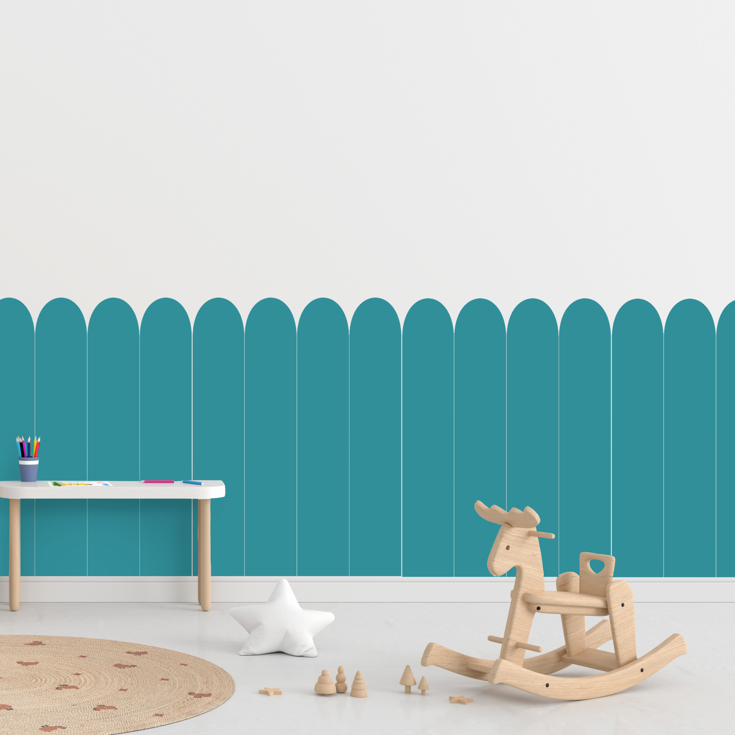 Self-Adhesive Textile Wallpaper – Arch – Green-blue Shades