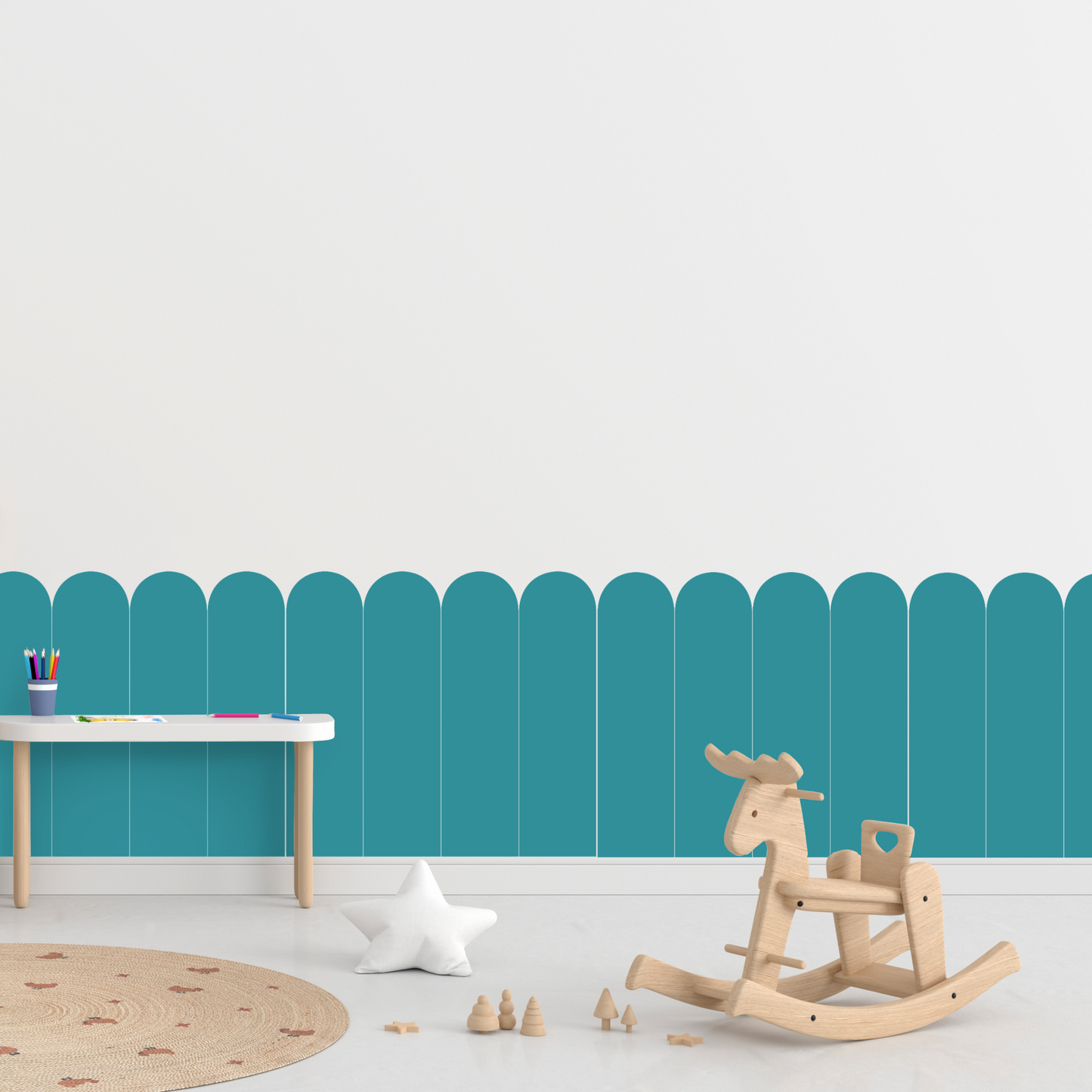 Self-Adhesive Textile Wallpaper – Arch – Green-blue Shades