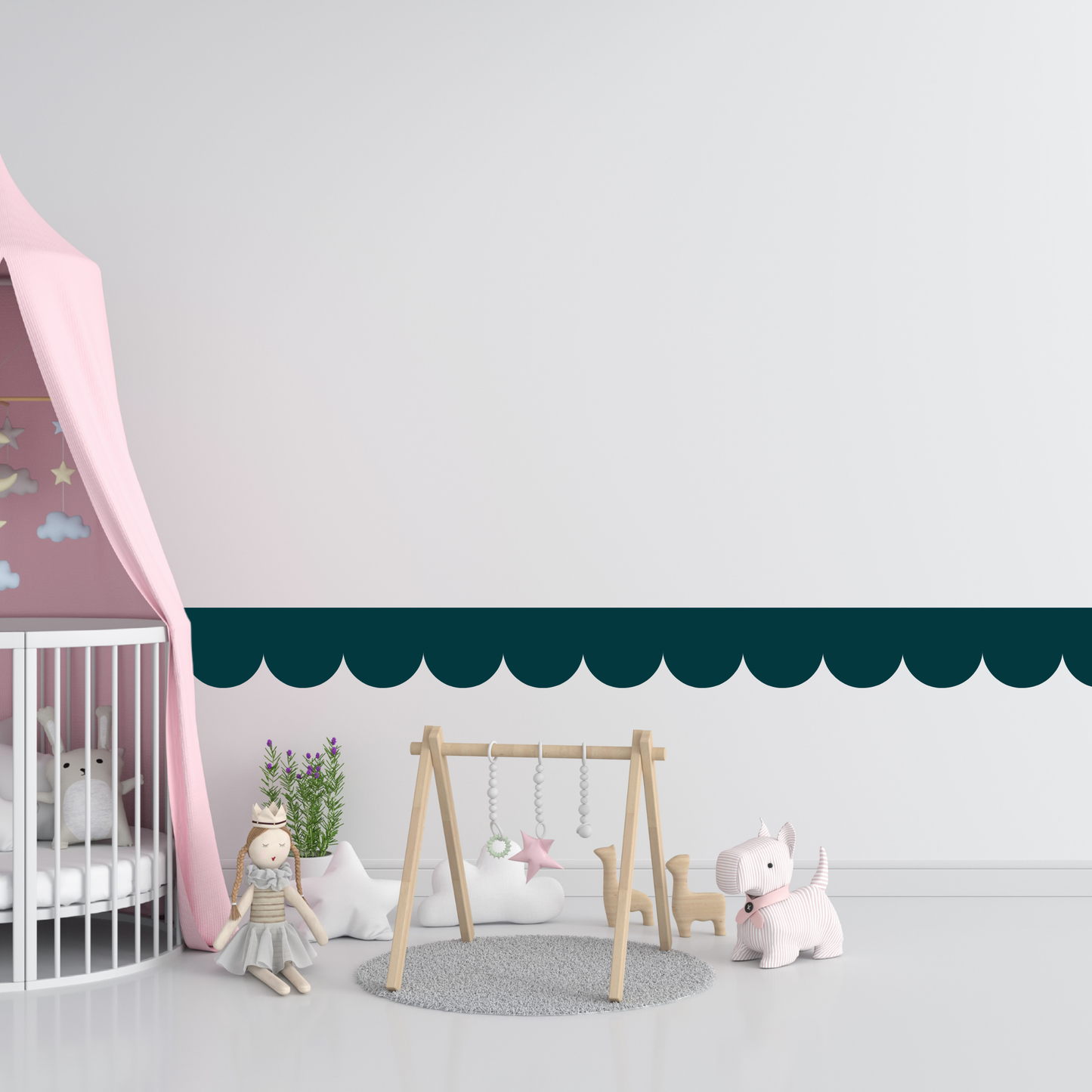 Textile Wall Sticker – Scalloped Arch Border - Green-blue