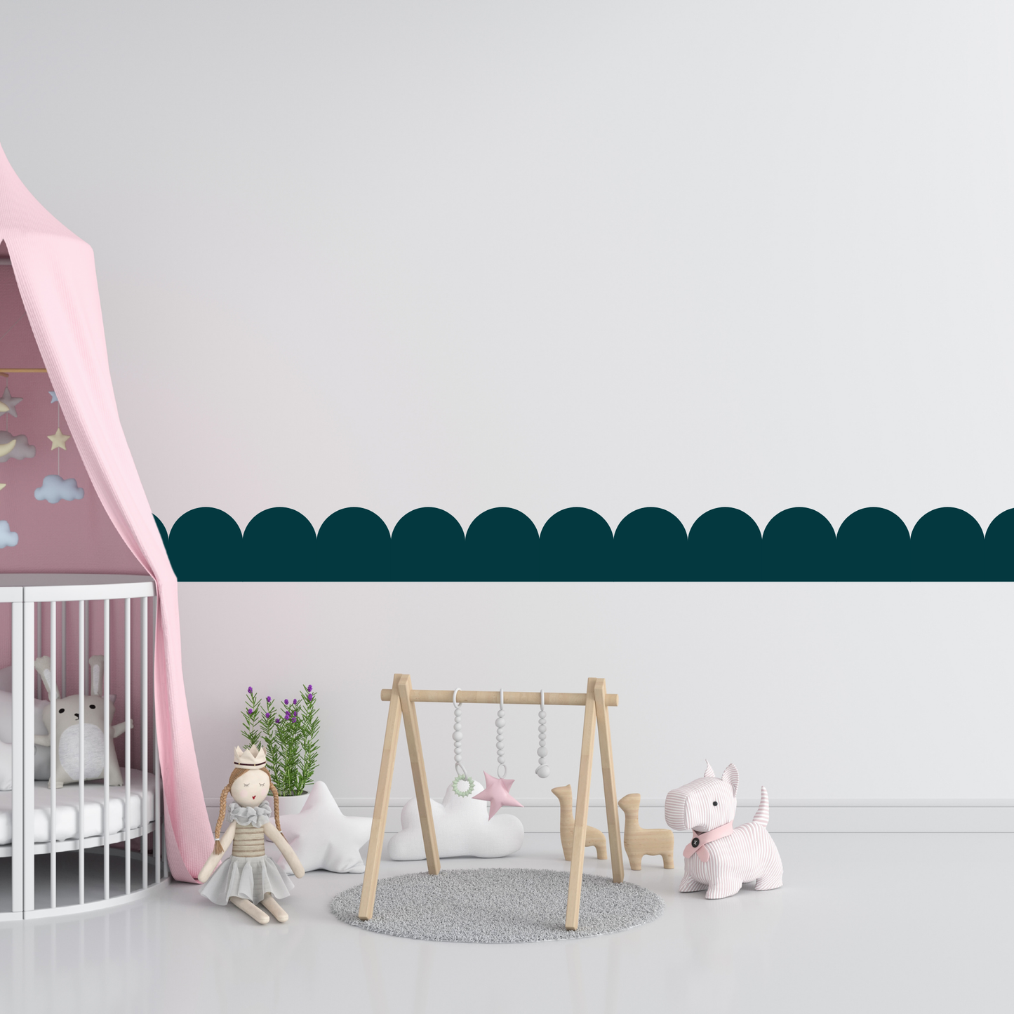 Textile Wall Sticker – Scalloped Arch Border - Green-blue