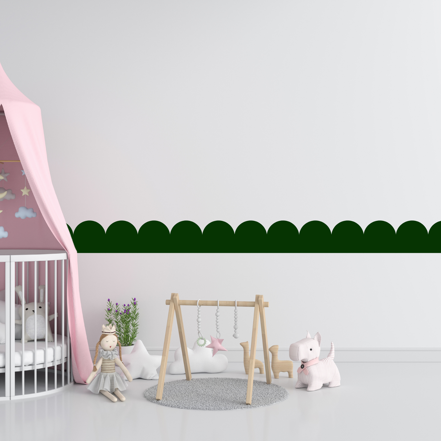 Textile Wall Sticker – Scalloped Arch Border - Bottle Green